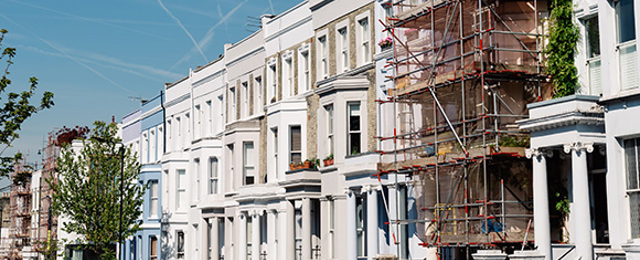 Scaffolding outside Victorian terrace